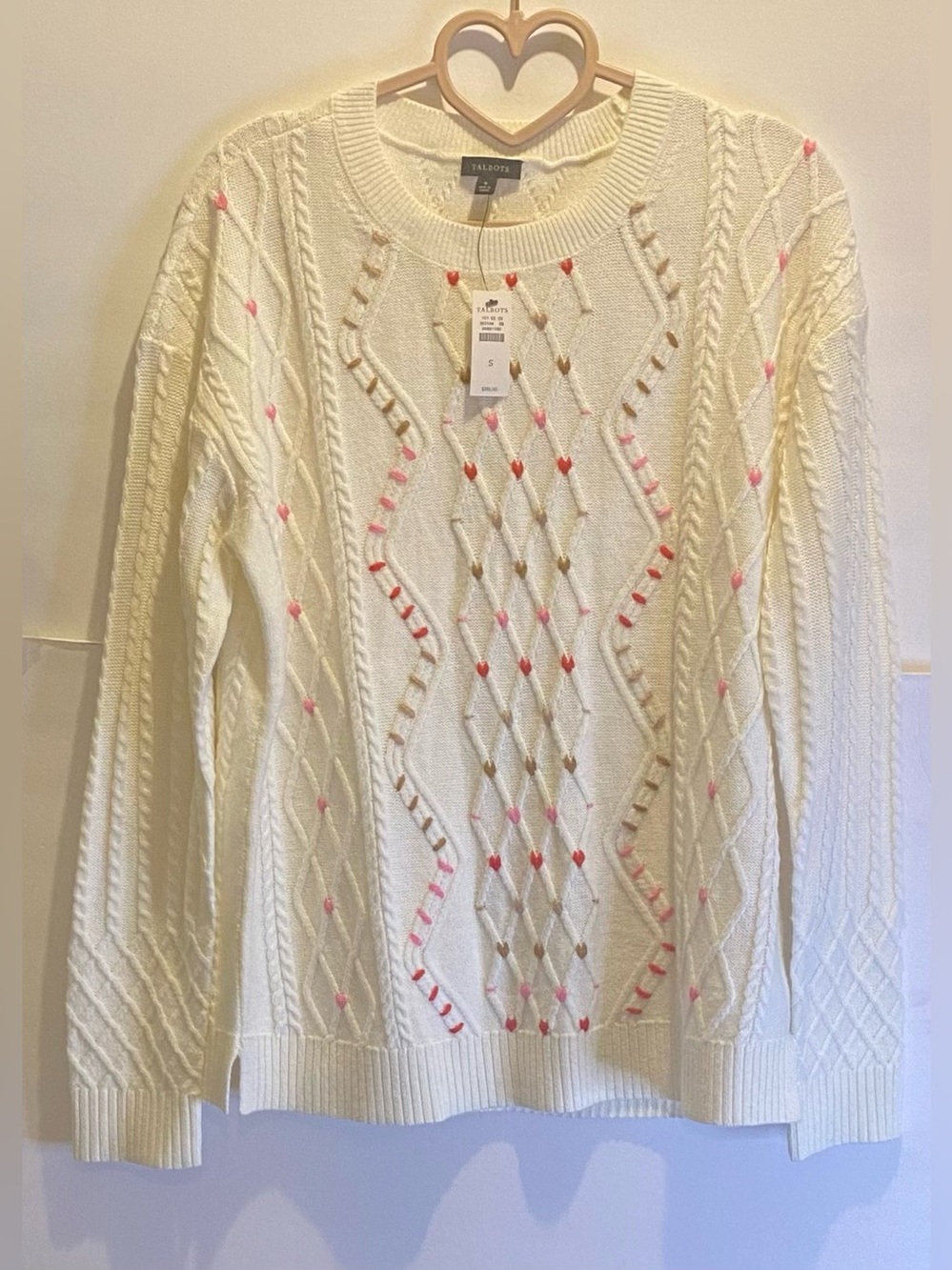 NWT Talbots Whipstitch Hearts Cable Knit Sweater - Talla S (Original $119)